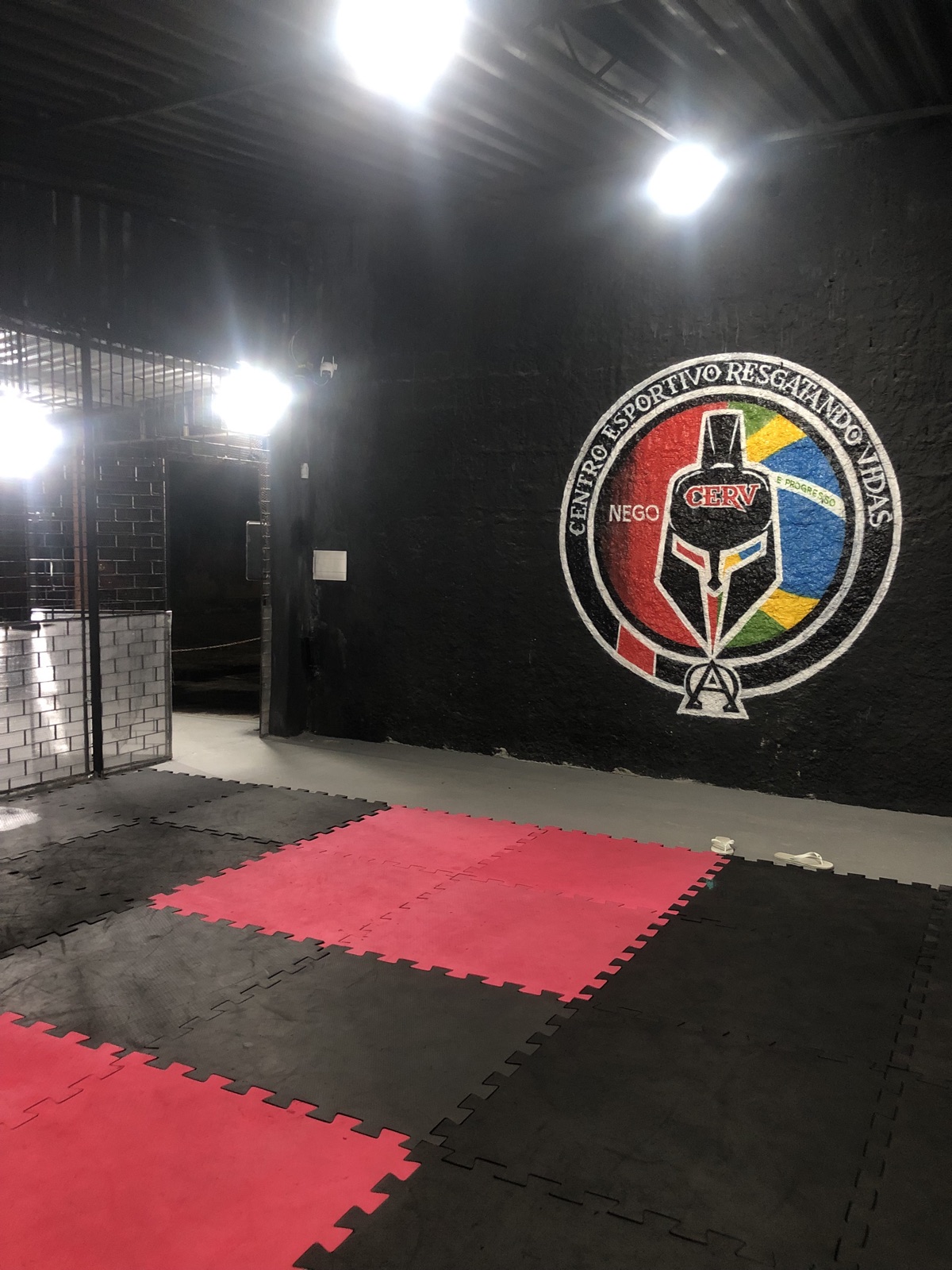 Parede do CT com o símbolo do Centro Esportivo Resgatando Vidas